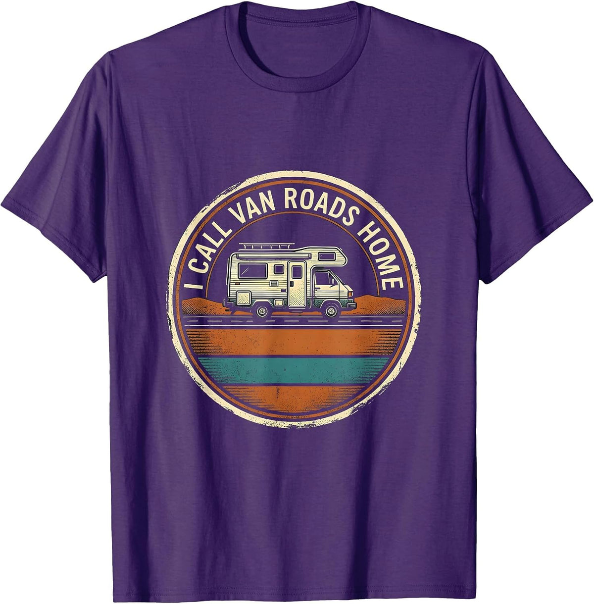 I Call Van Roads Home Retro Van Life Road Trip Emblem T-Shirt - Purple