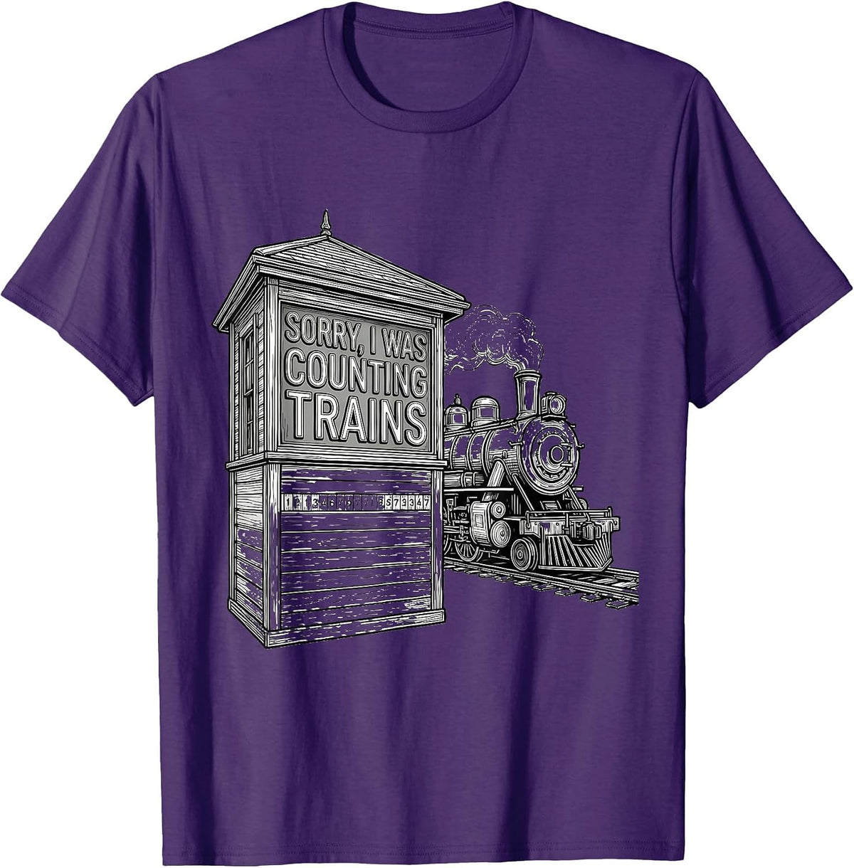 Men's Sorry, I Was Counting Trains Funny Train Enthusiast Hobbyist T-Shirt - Purple