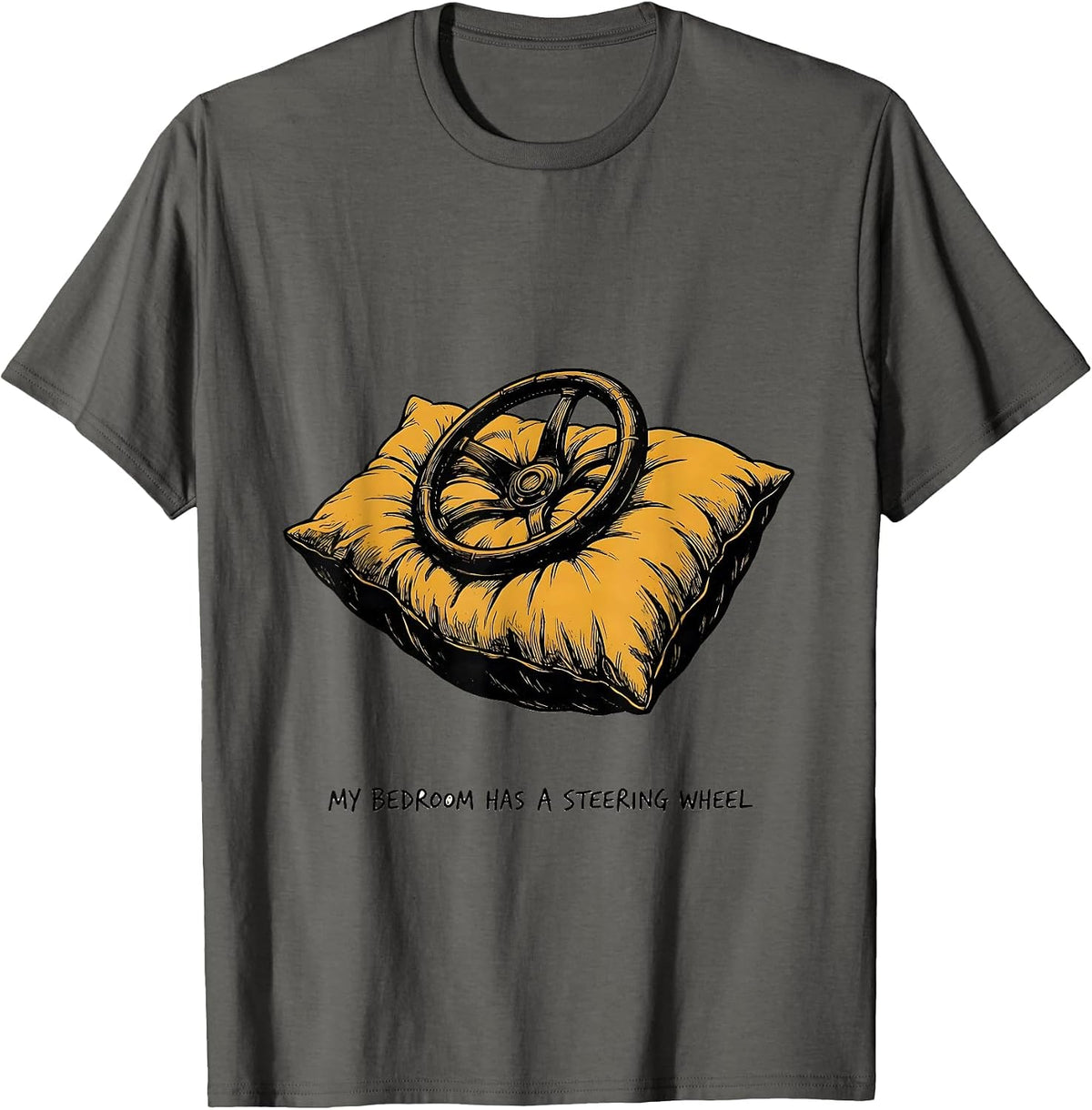 Men's My Bedroom Has A Steering Wheel Retro Van Life Nomads Camper T-Shirt - Asphalt Grey