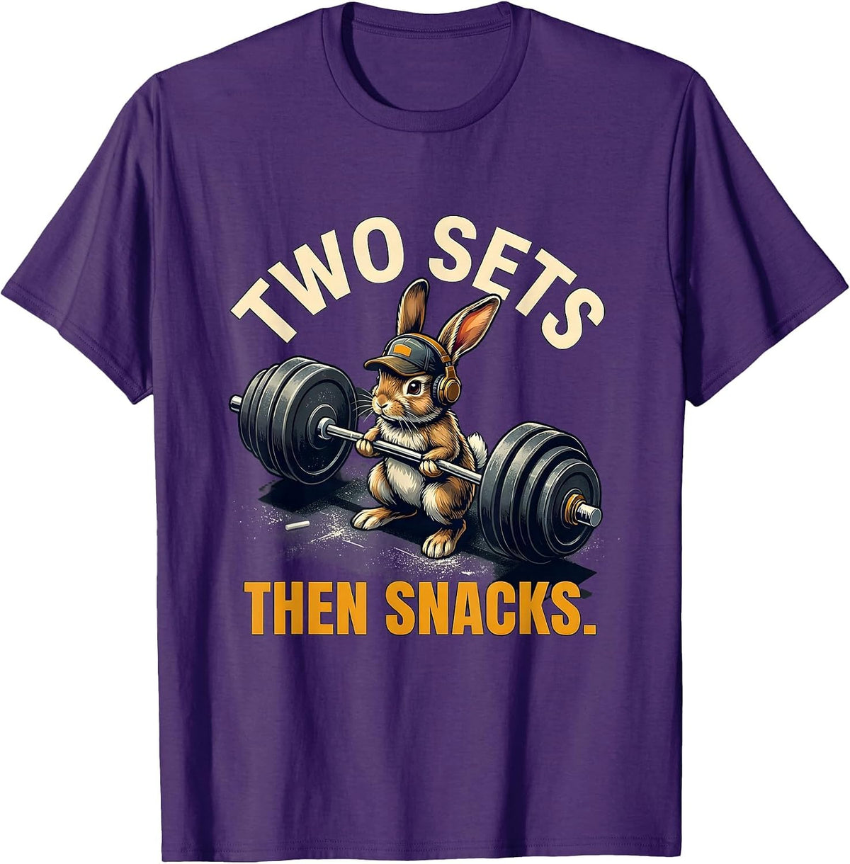 Two Sets Then Snacks Funny Gym Cat Meme Weightlifting Humor T-Shirt - Purple