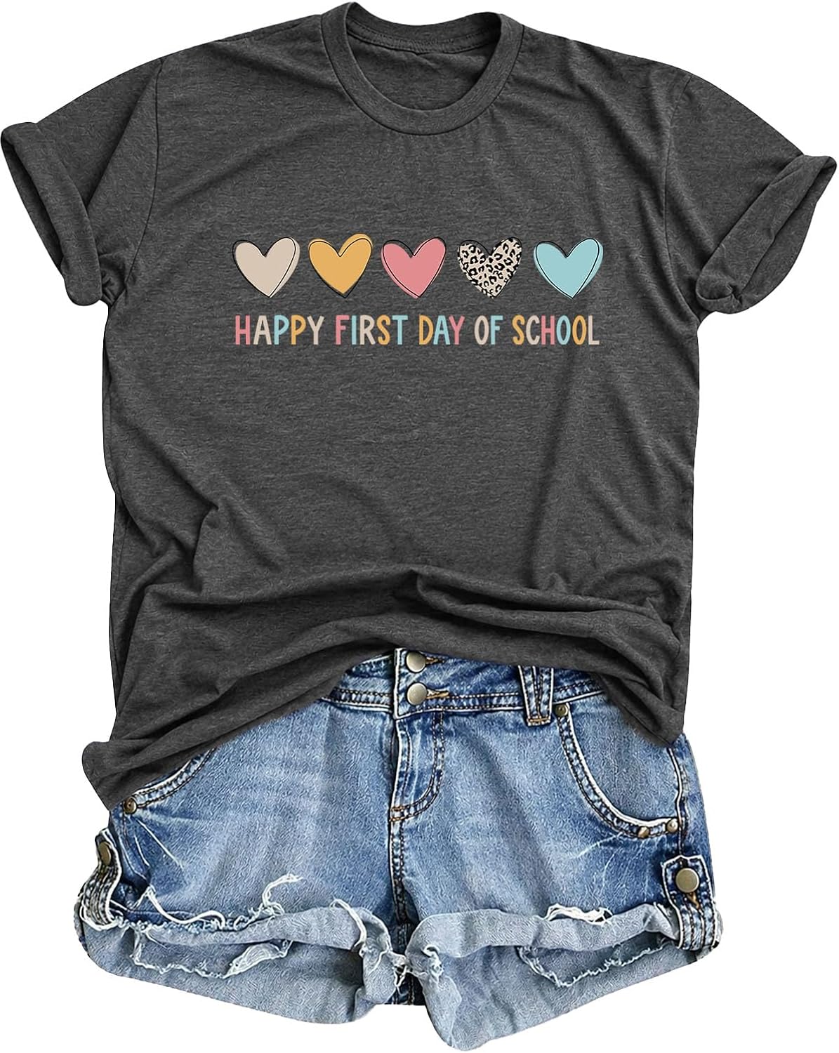 Teacher Shirts for Women Happy First Day of School Shirts Teacher Tshirts - Darkgreyh