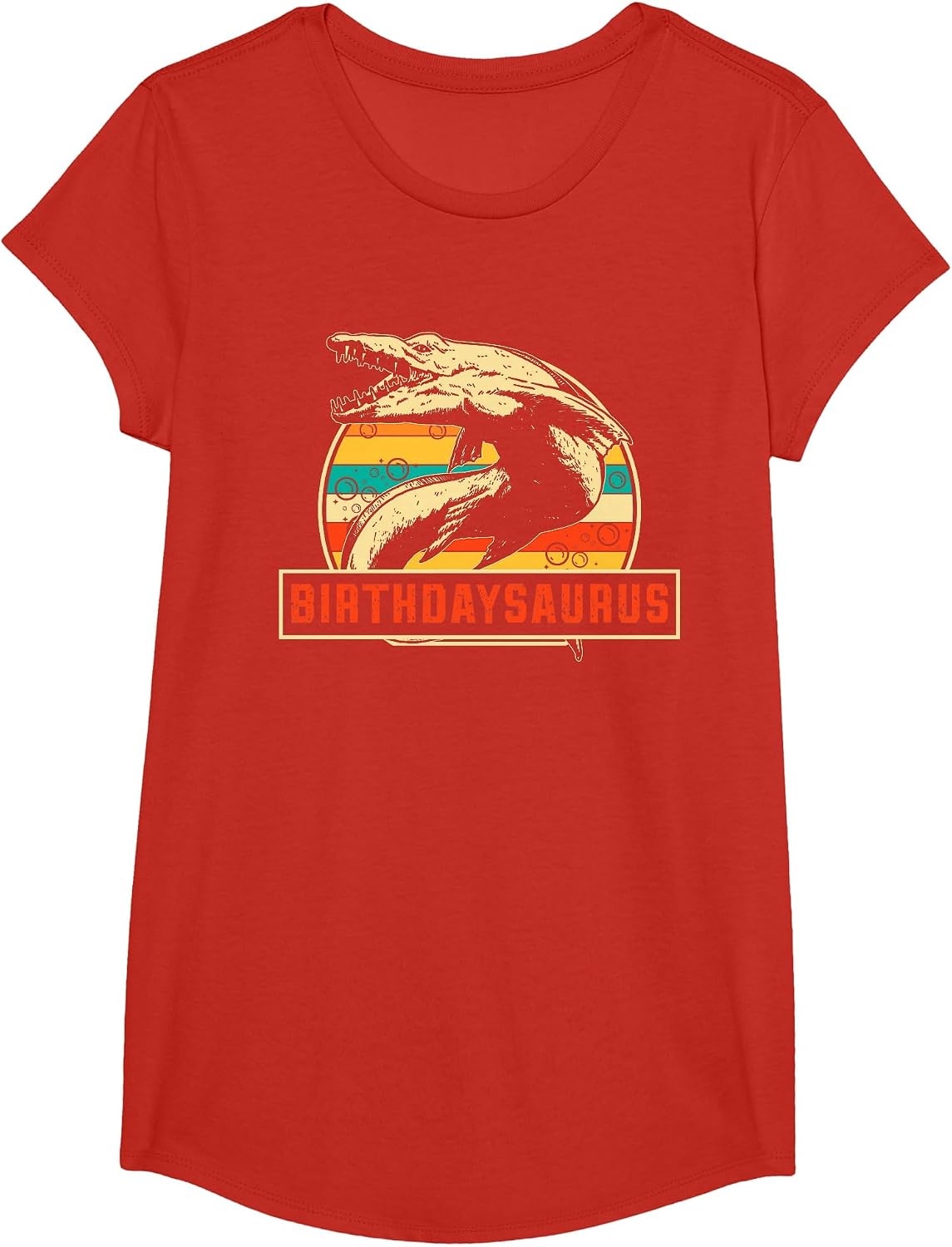 Birthdaysaurus Dinosaur Mosasaurus Funny Kids Birthday T-Shirt - Girls Red