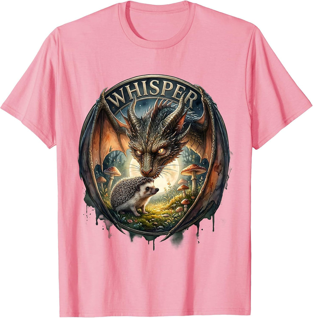Men's Whisper Watercolor Dragon Cat Nose Boop Full Moon Fantasy T-Shirt - Pink