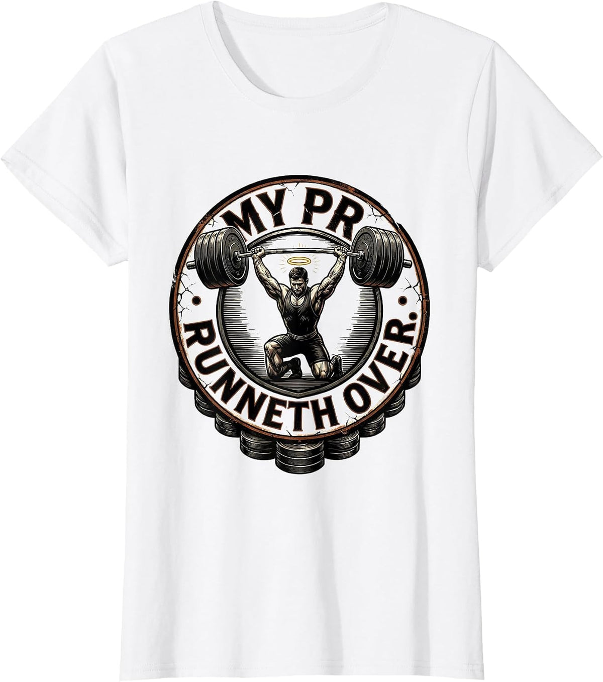 My PR Runneth Over Distressed Christian Gym Weightlifter T-Shirt - White