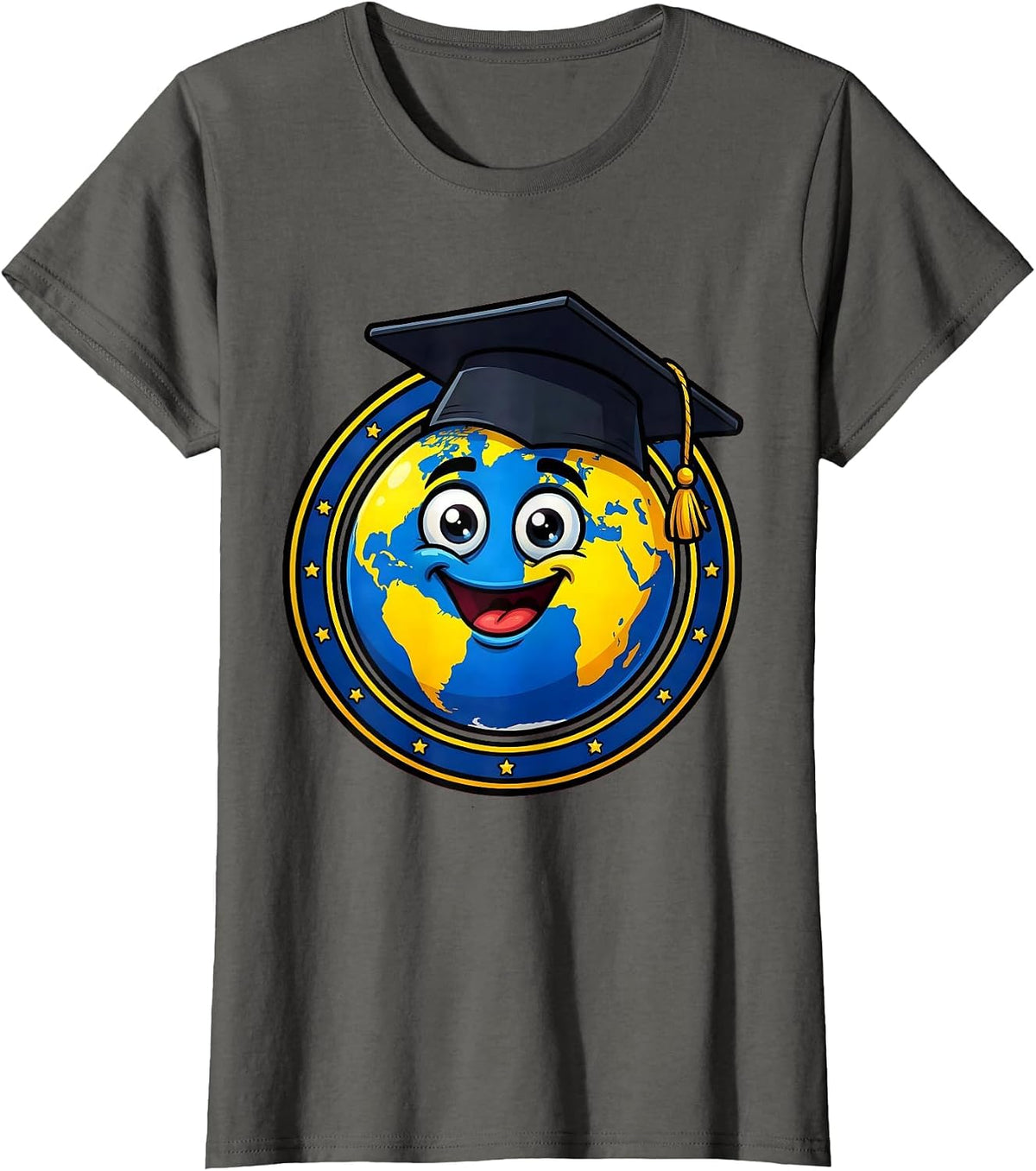 Women's 5th Grade Teacher Globe Graduation Cap Graphic T-Shirt - Asphalt Grey