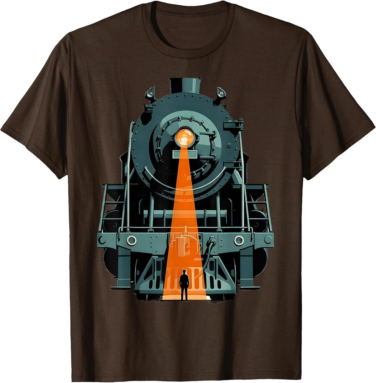 Men's Enormous Locomotive Front Train Enthusiast Deadpan Humor T-Shirt - Brown