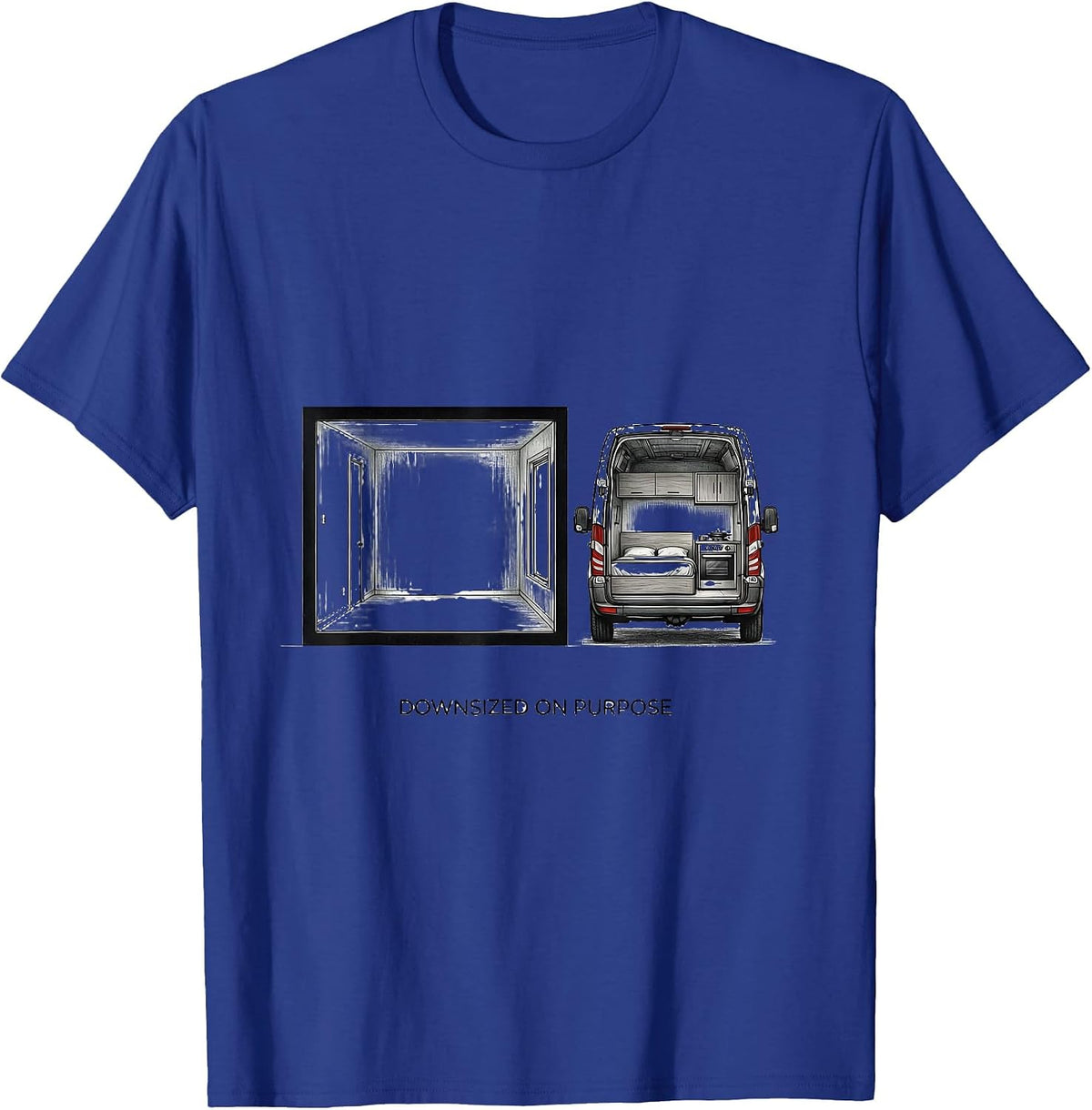 Downsized On Purpose Retro Van Life Nomads Van Dwellers Gift T-Shirt - Royal Blue