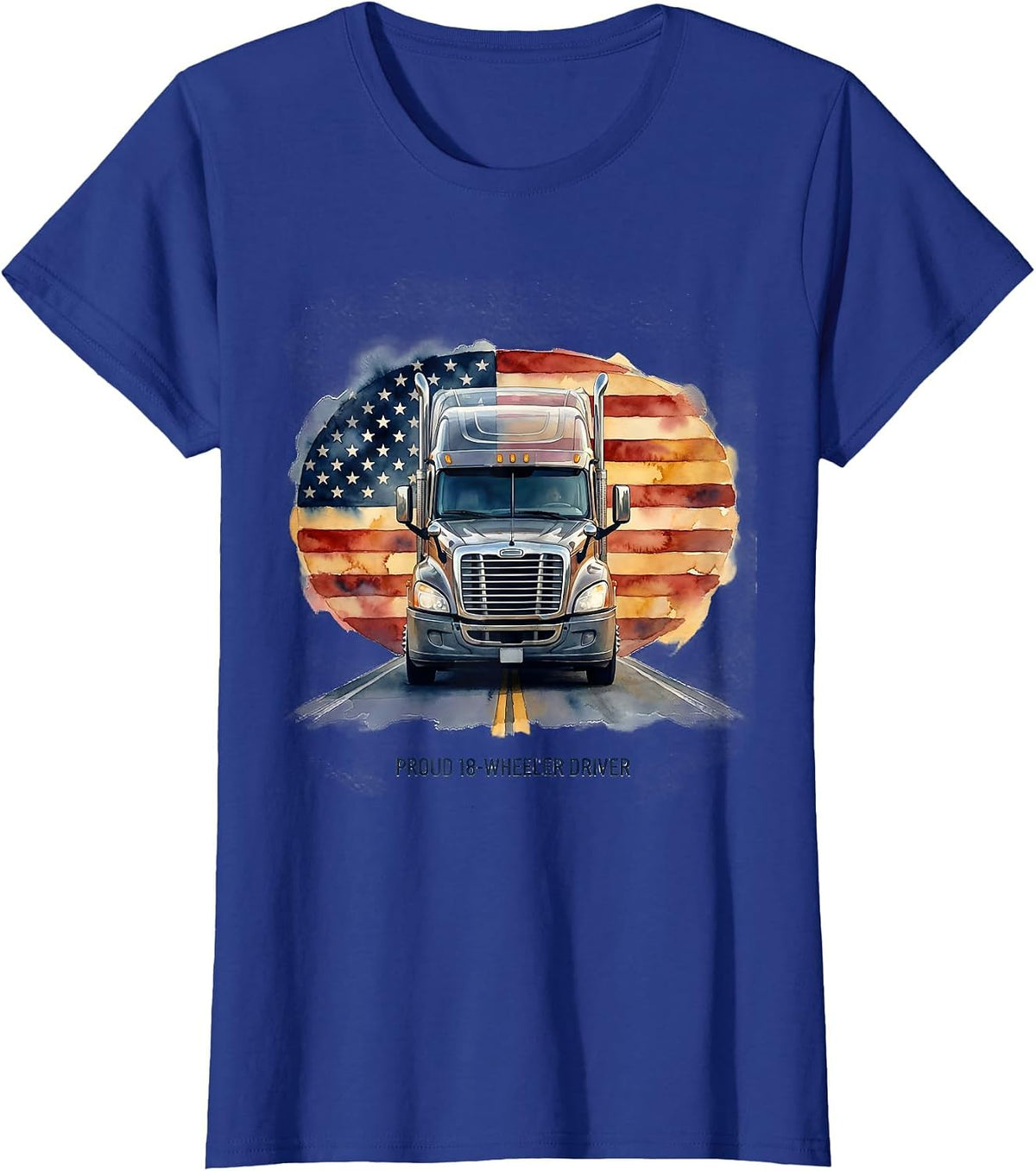 Women's Proud 18-Wheeler Driver Patriotic American Flag Semi Truck T-Shirt - Royal Blue