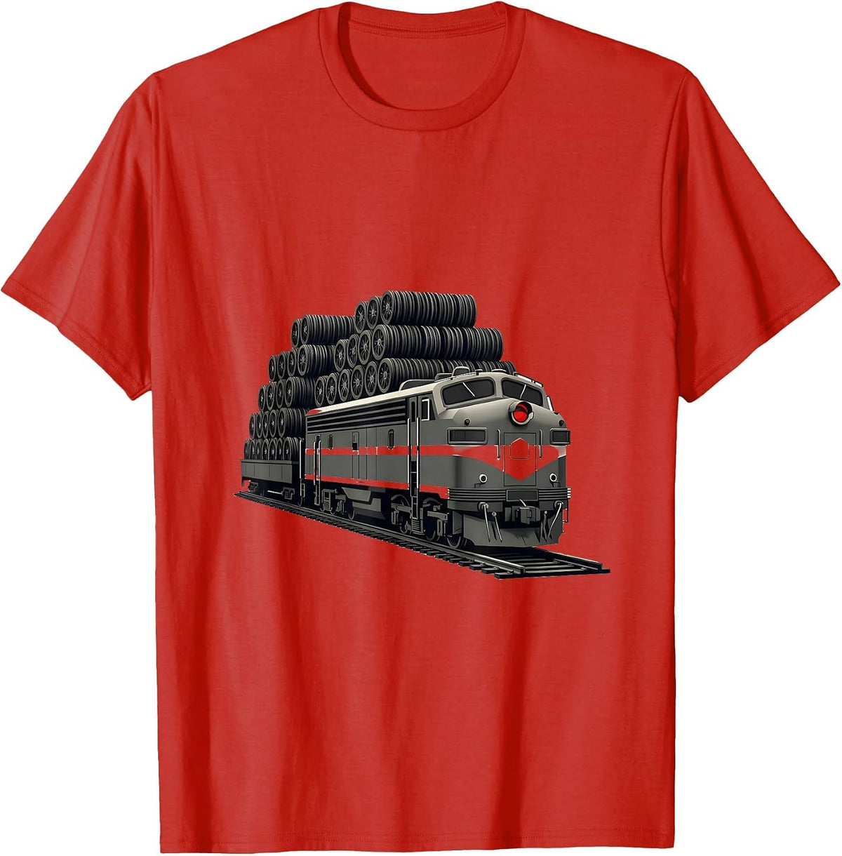 Men's Geometric Locomotive Minimalist Train Enthusiast Humor T-Shirt - Red