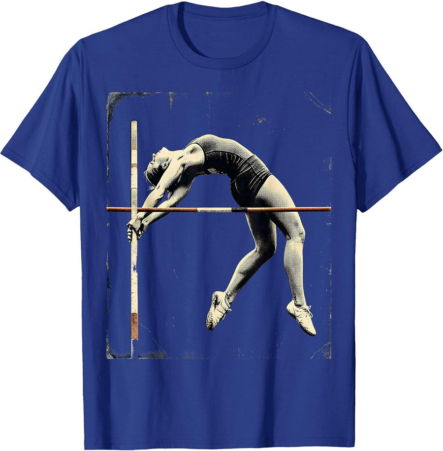 Pole Vaulter Arching Over Crossbar Sports Graphic T-Shirt - Royal Blue