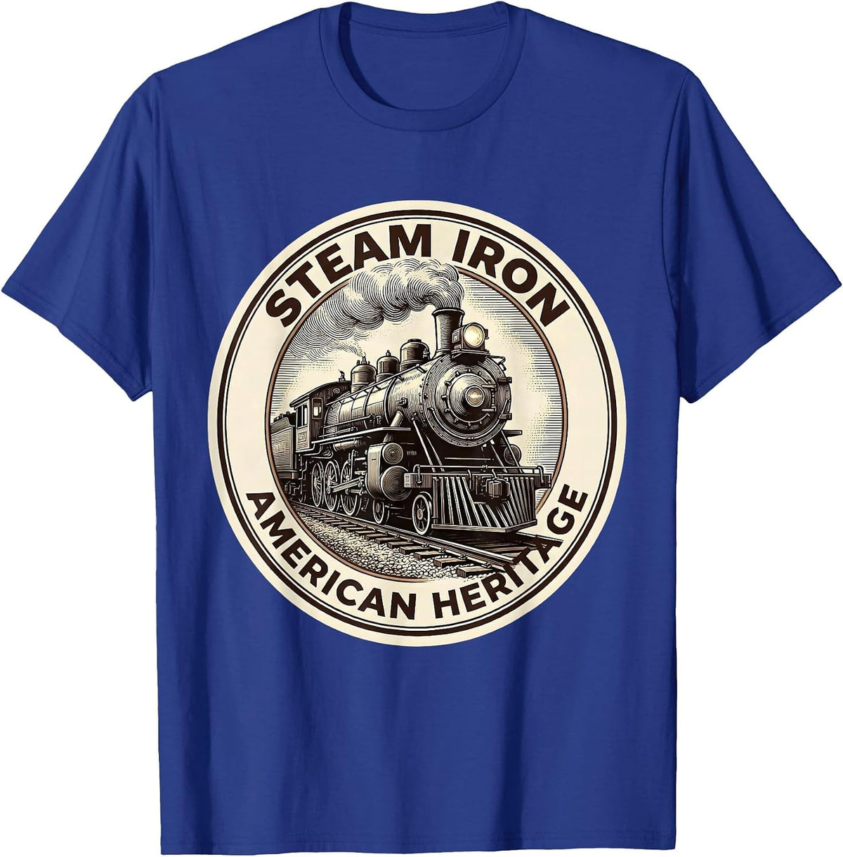 Men's Steam Iron American Heritage Vintage Steam Locomotive Train T-Shirt - Royal Blue