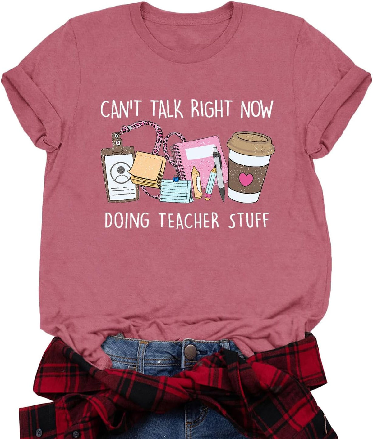 Womens Teacher Shirts Teaching T-Shirt Doing Teacher Stuff Tee Tops - Pink