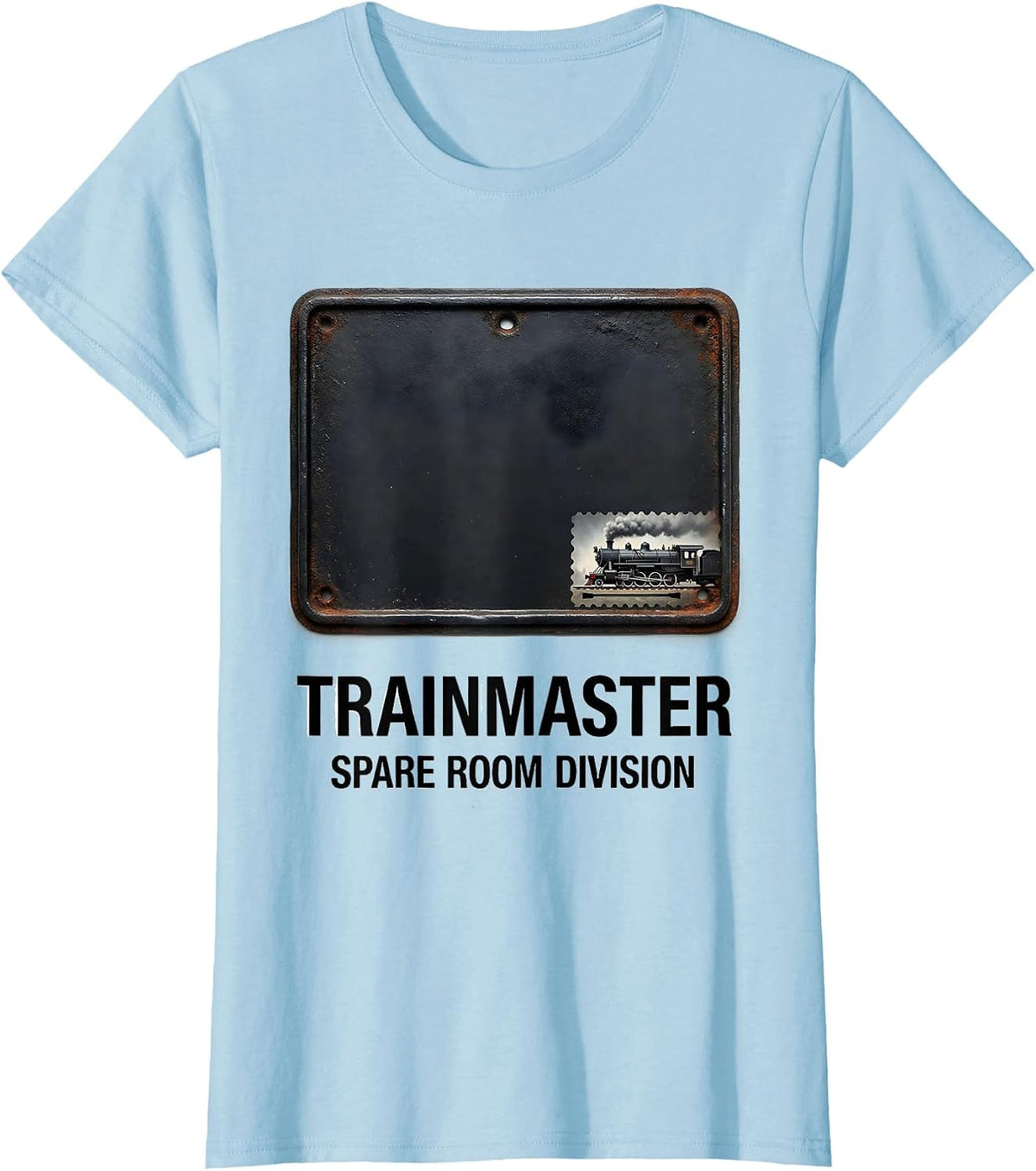 Women's Trainmaster Spare Room Division Vintage Steam Train T-Shirt - Baby Blue