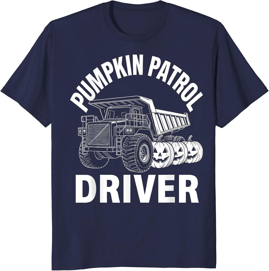 Pumpkin Patrol Driver Funny Monster Truck Toddler Boys T-Shirt - Navy Blue