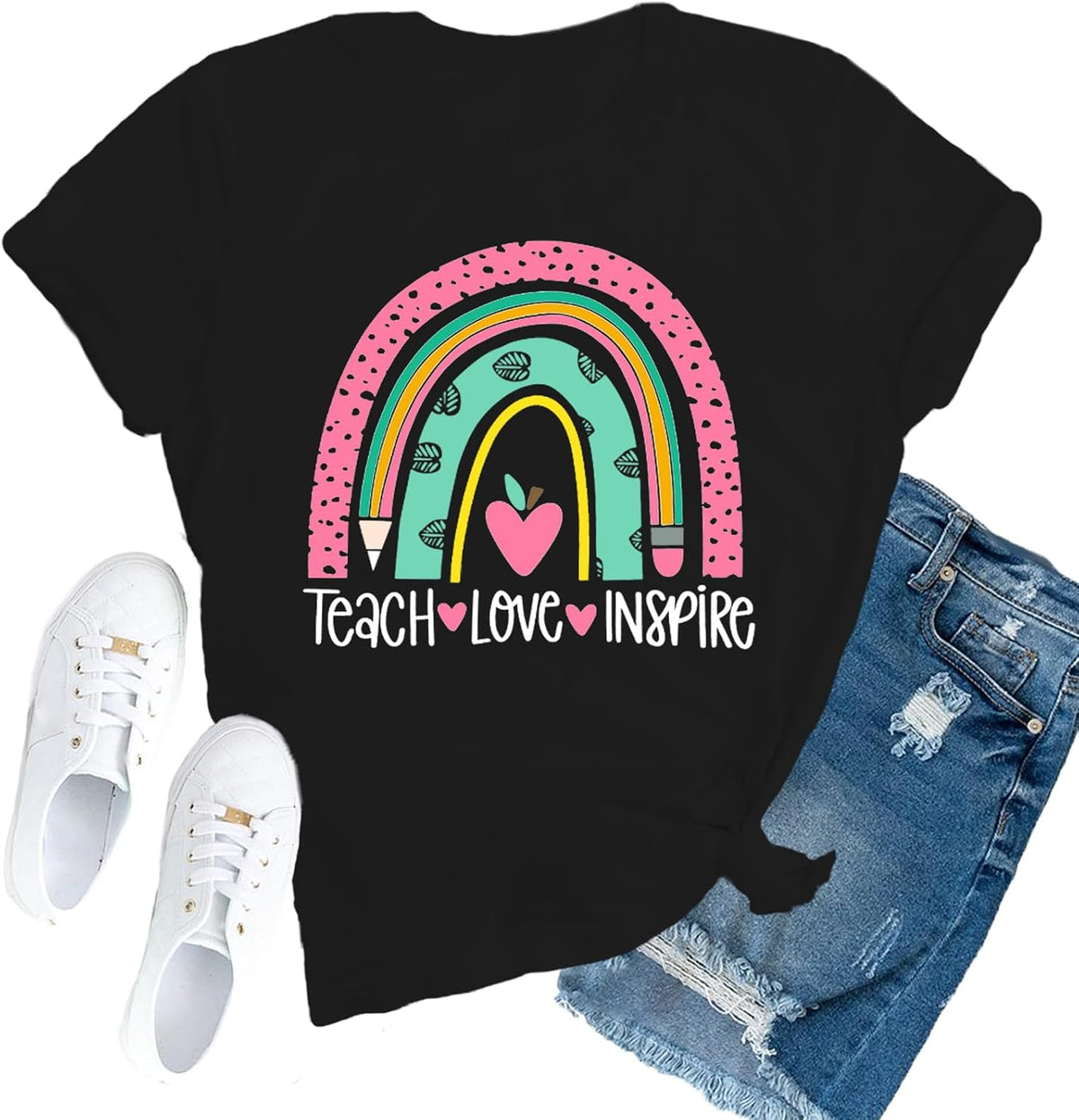 Womens Teacher Shirt Teaching Life Kindness T-Shirts - Black