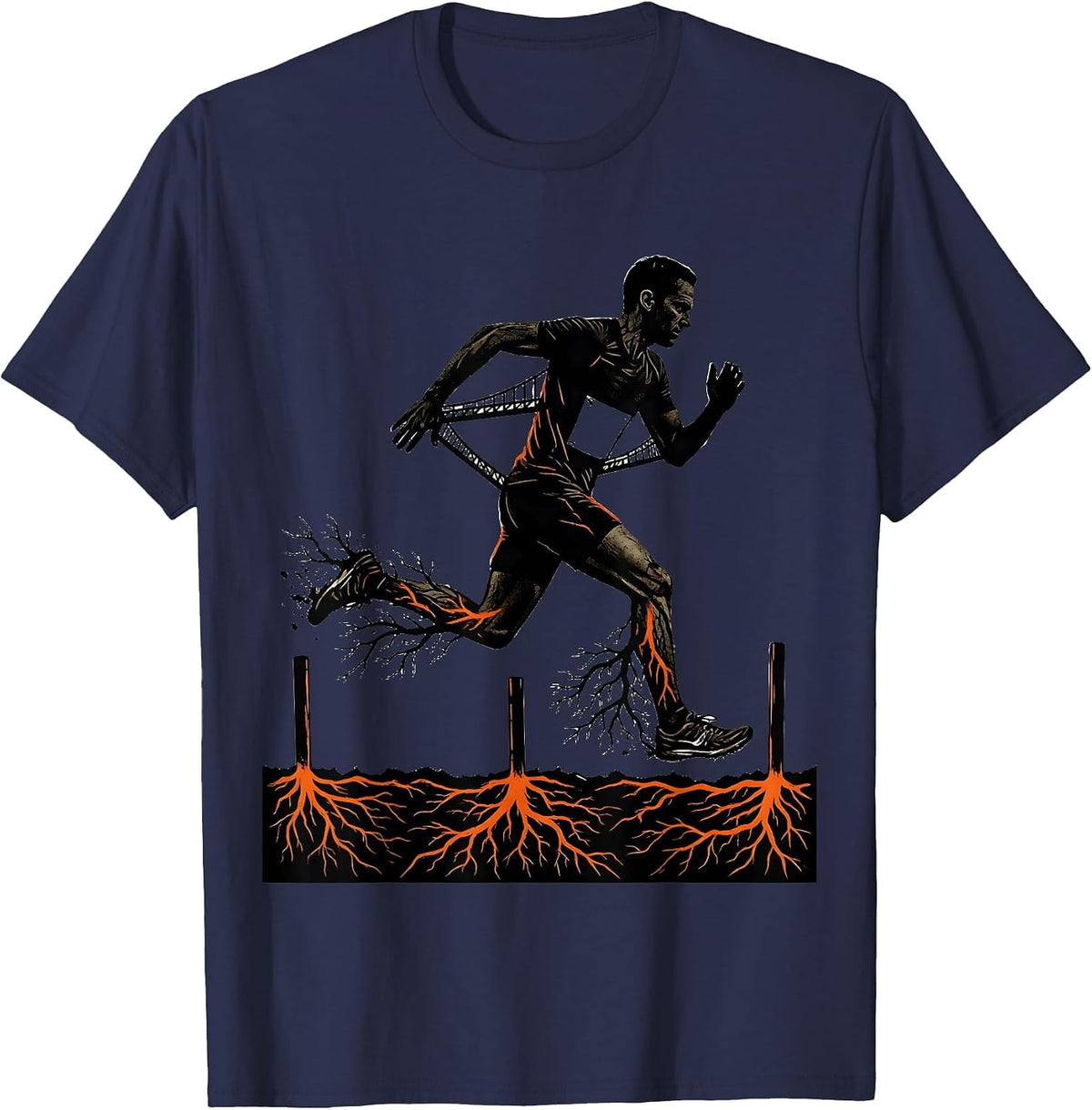 Men's Runner Stencil Mid-Stride Cross Country Running Humor T-Shirt - Navy Blue