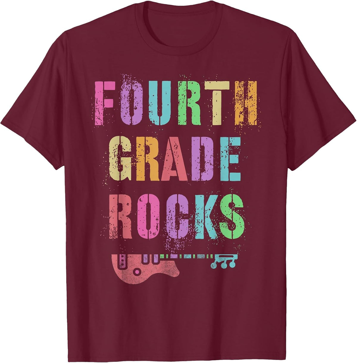 Fourth Grade Rocks Teacher Rockstar Team 4th Grader Vibes T-Shirt - Burgundy