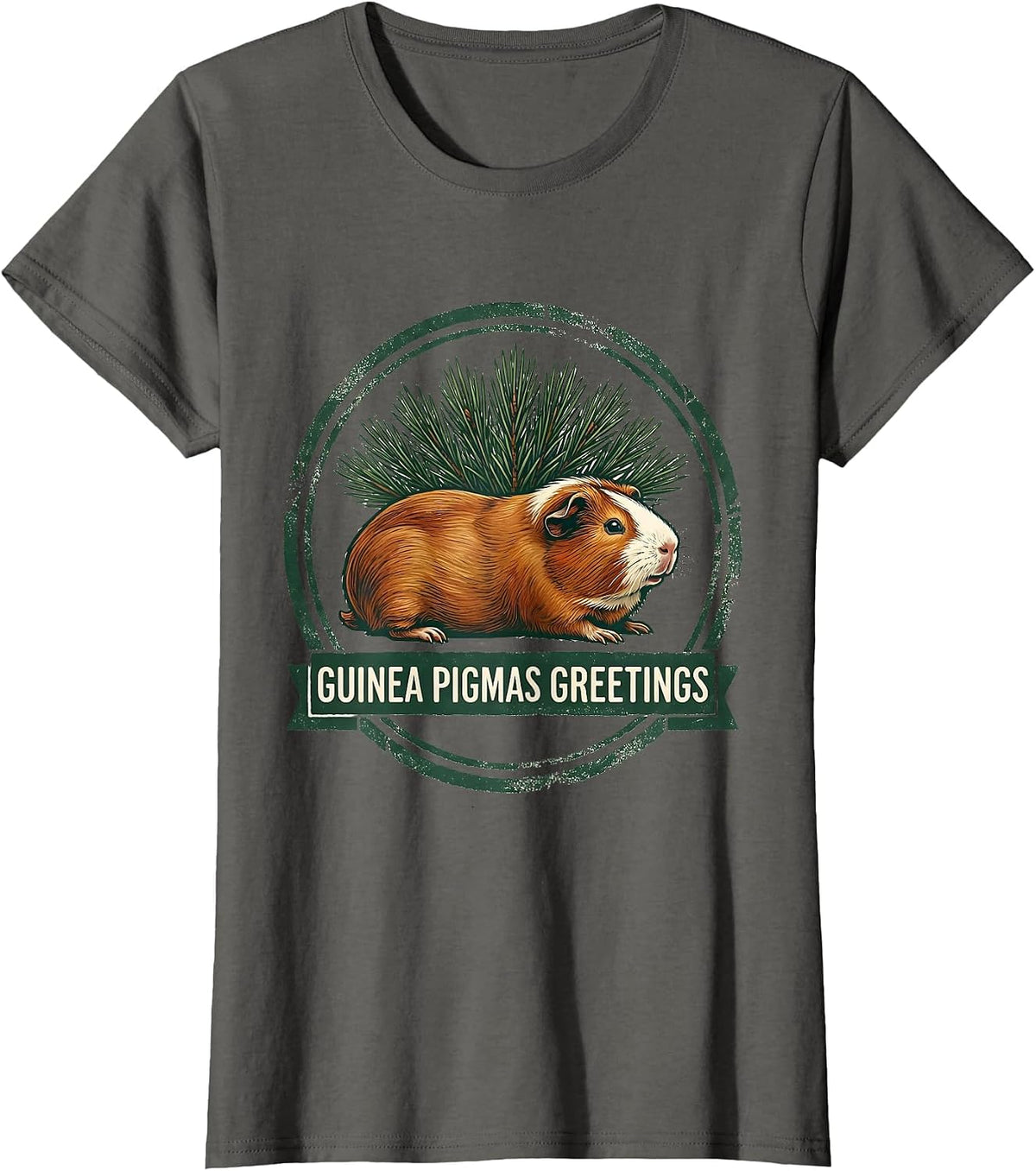 Women's Guinea Pigmas Greetings Rubber Stamp Funny Guinea Pig T-Shirt - Asphalt Grey