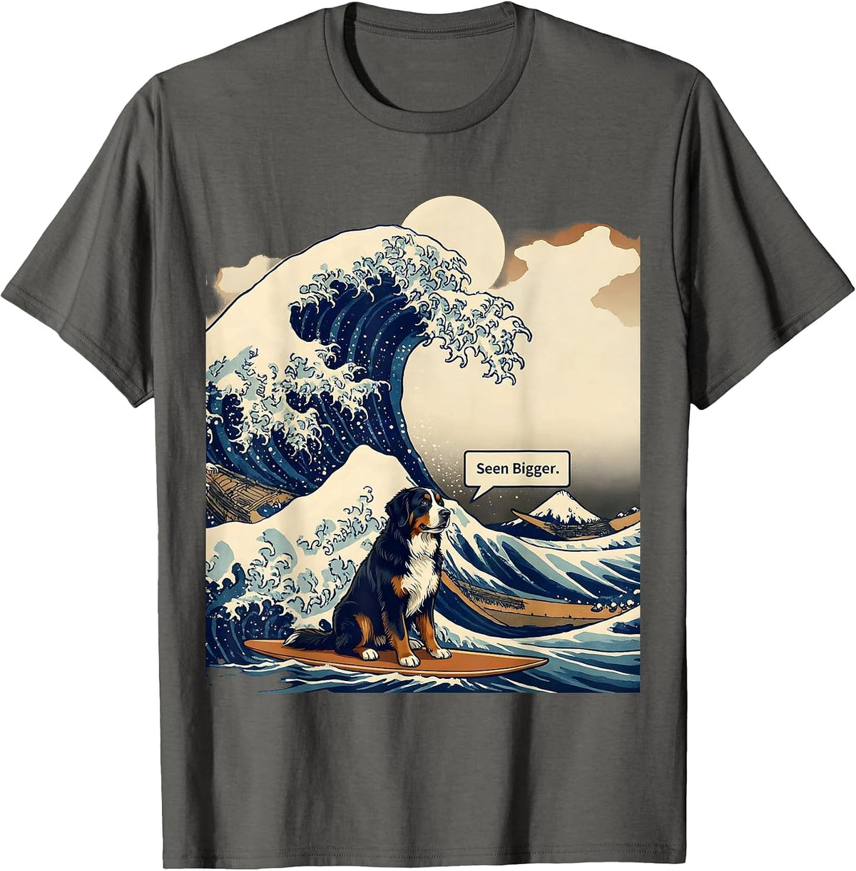 Men's Seen Bigger Ukiyo-e Bernese Mountain Dog Animal Lover Gift T-Shirt - Asphalt Grey