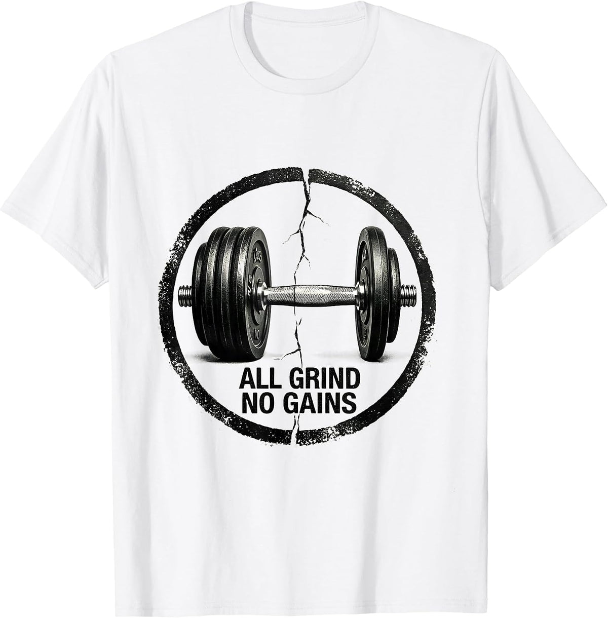 Men's All Grind No Gains Funny Gym Workout Deadpan Humor T-Shirt - White