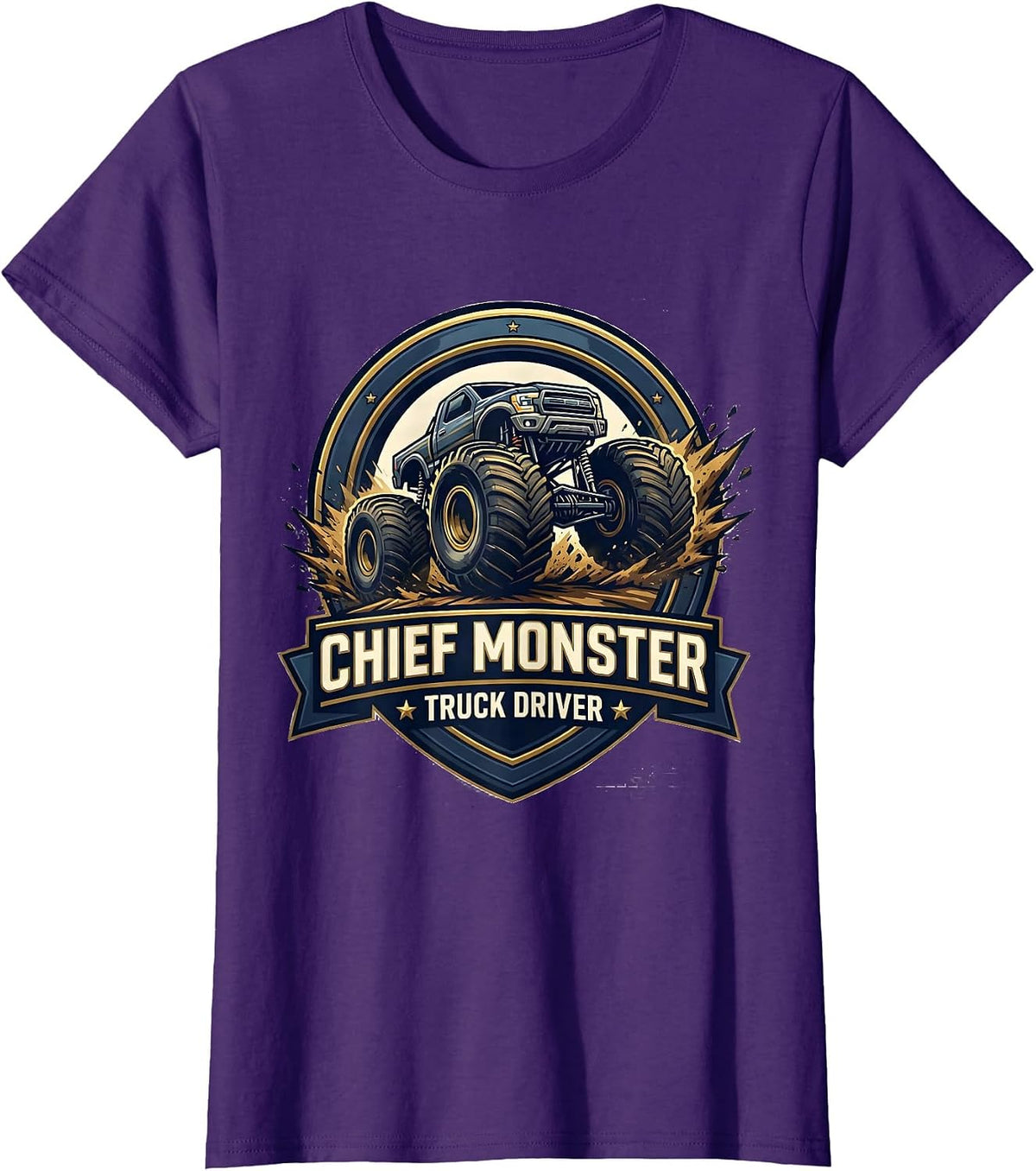 Women's Chief Monster Truck Driver Emblem Toddler Youth Birthday T-Shirt - Purple