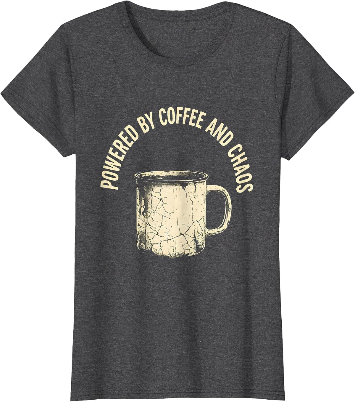 Women's Powered by Coffee and Chaos 5th Grade Teacher T-Shirt - Dark Heather Grey