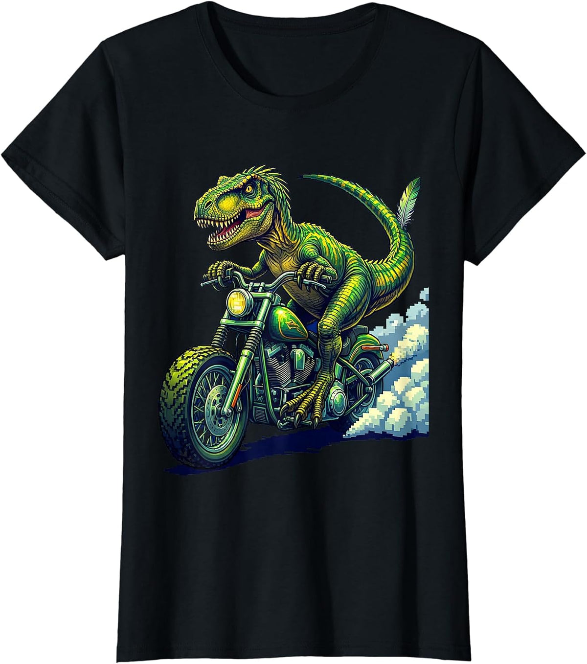 Velociraptor Motorcycle Rider Dinosaur Graphic T-Shirt - Black