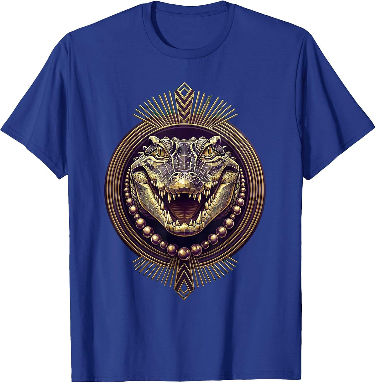 Mardi Gras Alligator Beads Festive Illustration T-Shirt - Royal Blue