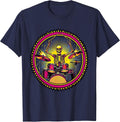 Skeleton Drummer Solo Vintage Rock Band Graphic T-Shirt - Navy Blue