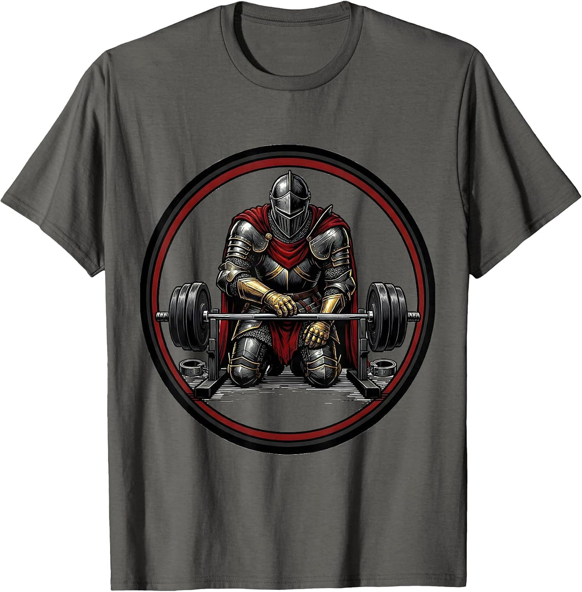 Knight Weightlifter Tattoo Gym Humor T-Shirt - Asphalt Grey
