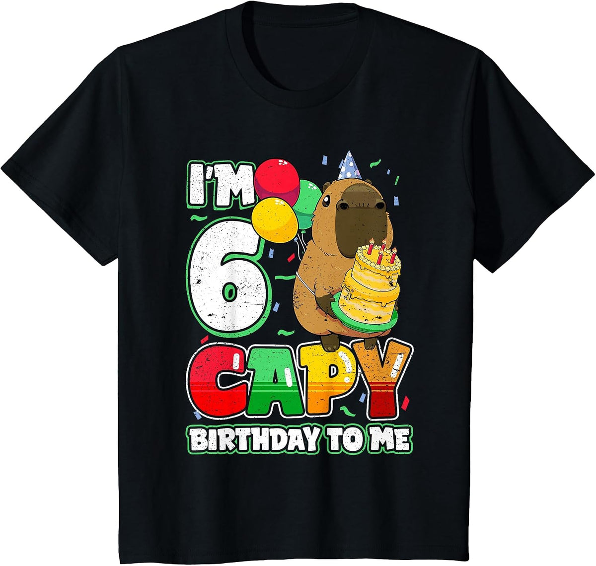 6 Years Old Capy Birthday to me 6th Birthday Capybara T-Shirt - Black