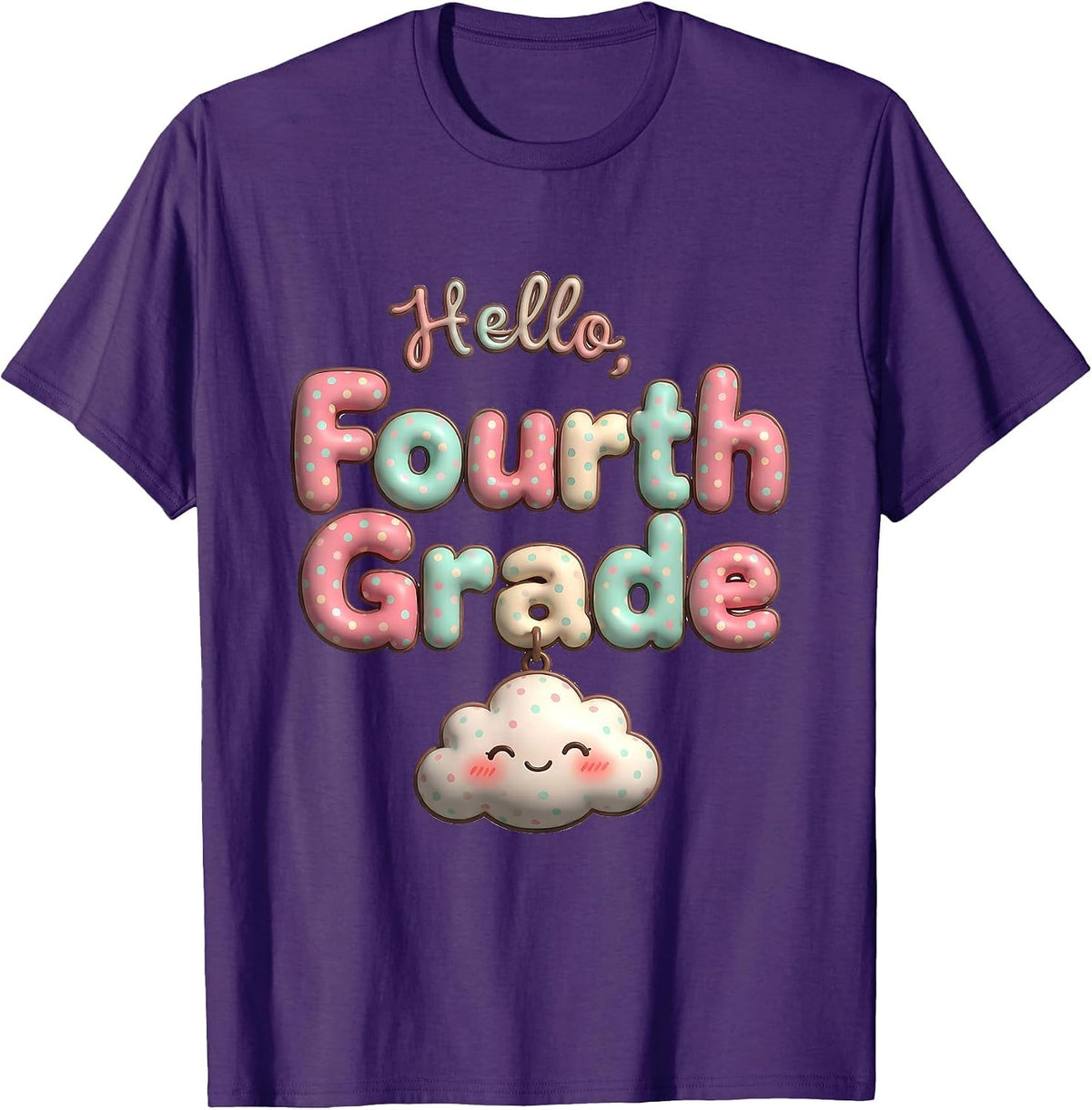 Men's Hello, Fourth Grade Cute Kawaii Preppy Teacher Back T-Shirt - Purple