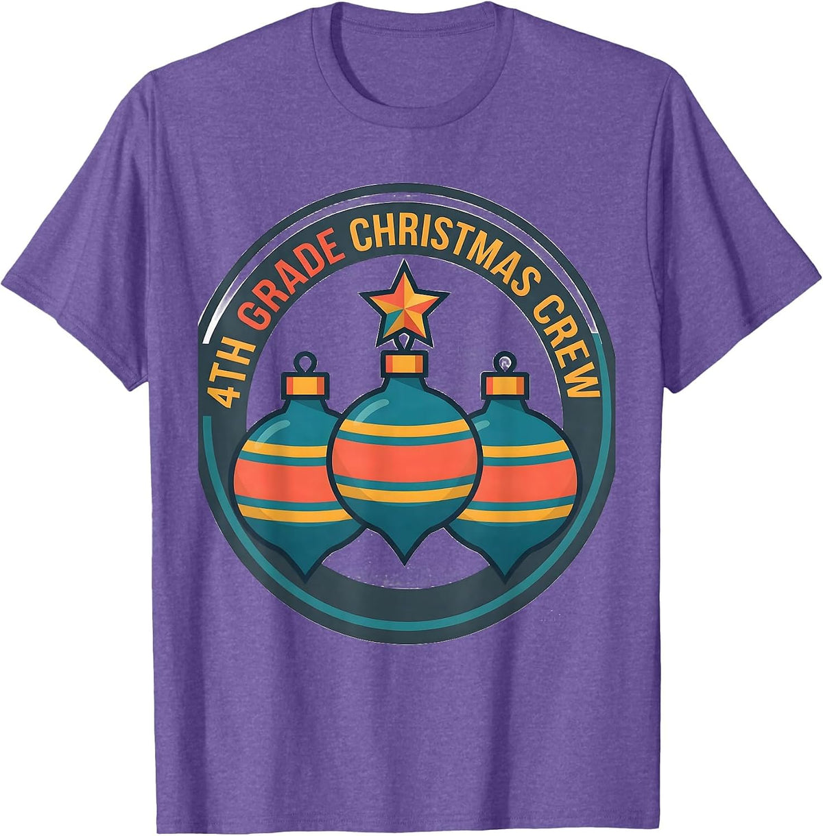 Men's 4th Grade Christmas Crew Funny Teacher Humor School Staff T-Shirt - Purple Heather