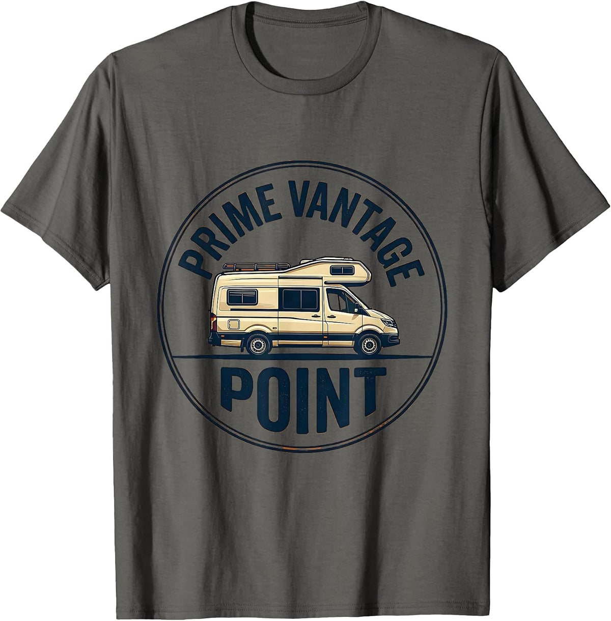 Men's Prime Vantage Point Retro Van Life Camper Nomad Pride Emblem T-Shirt - Asphalt Grey