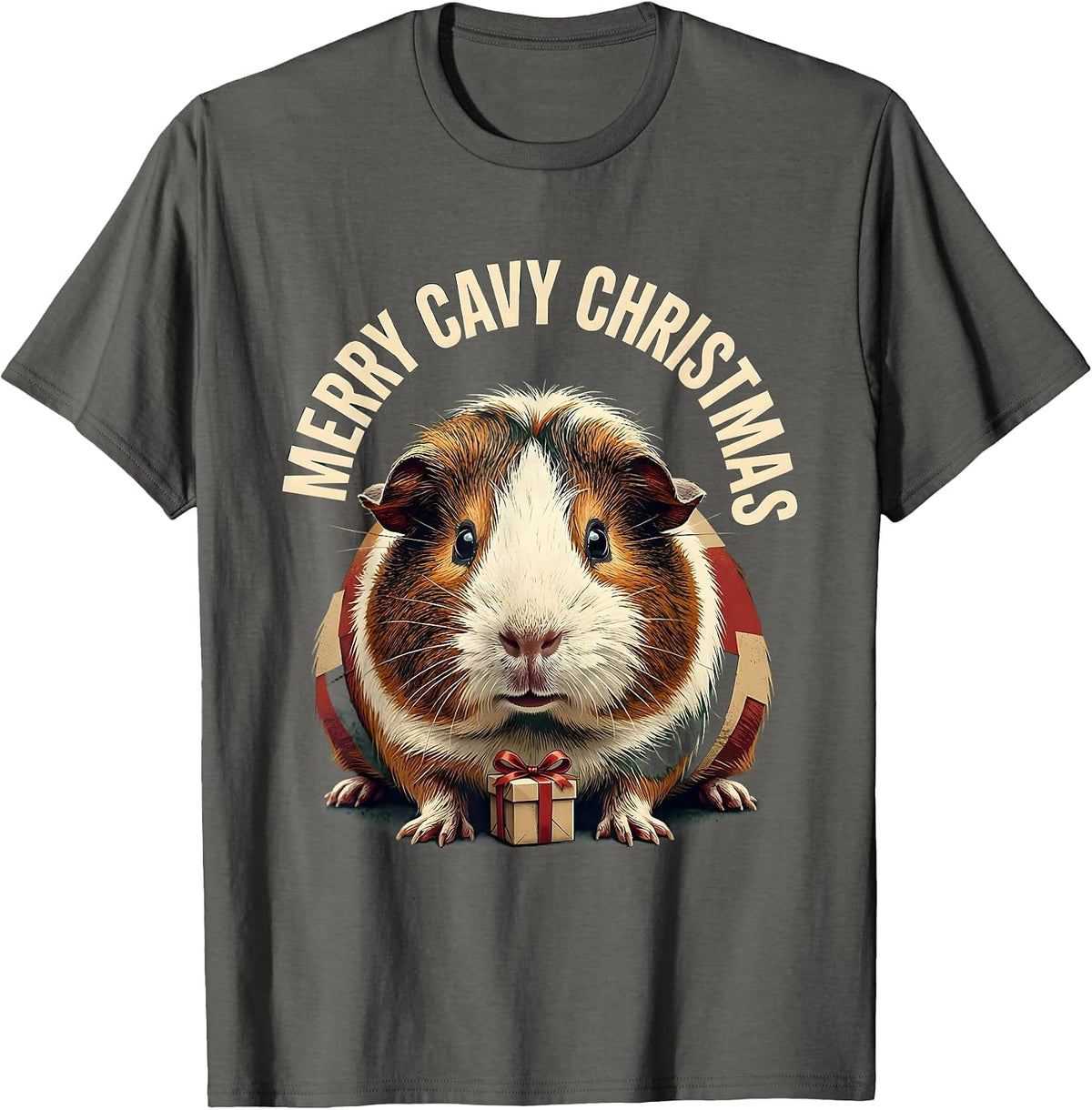 Merry Cavy Christmas Funny Guinea Pig Pet Lover Holiday T-Shirt - Asphalt Grey