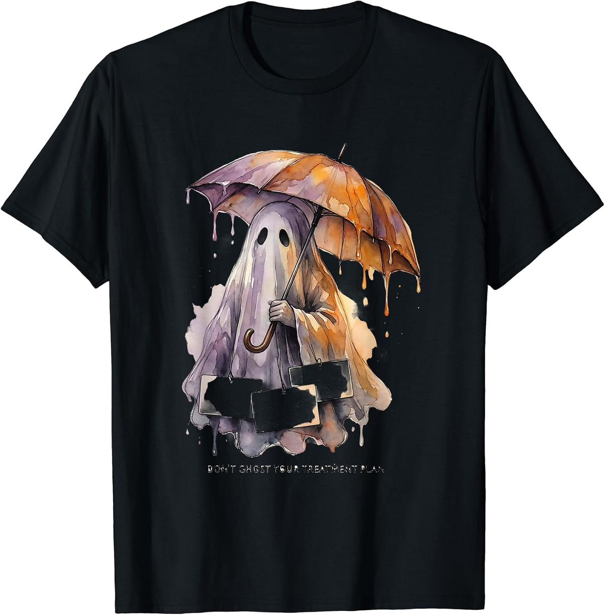 Men's Don't Ghost Your Treatment Plan Watercolor Ghost Halloween T-Shirt - Black