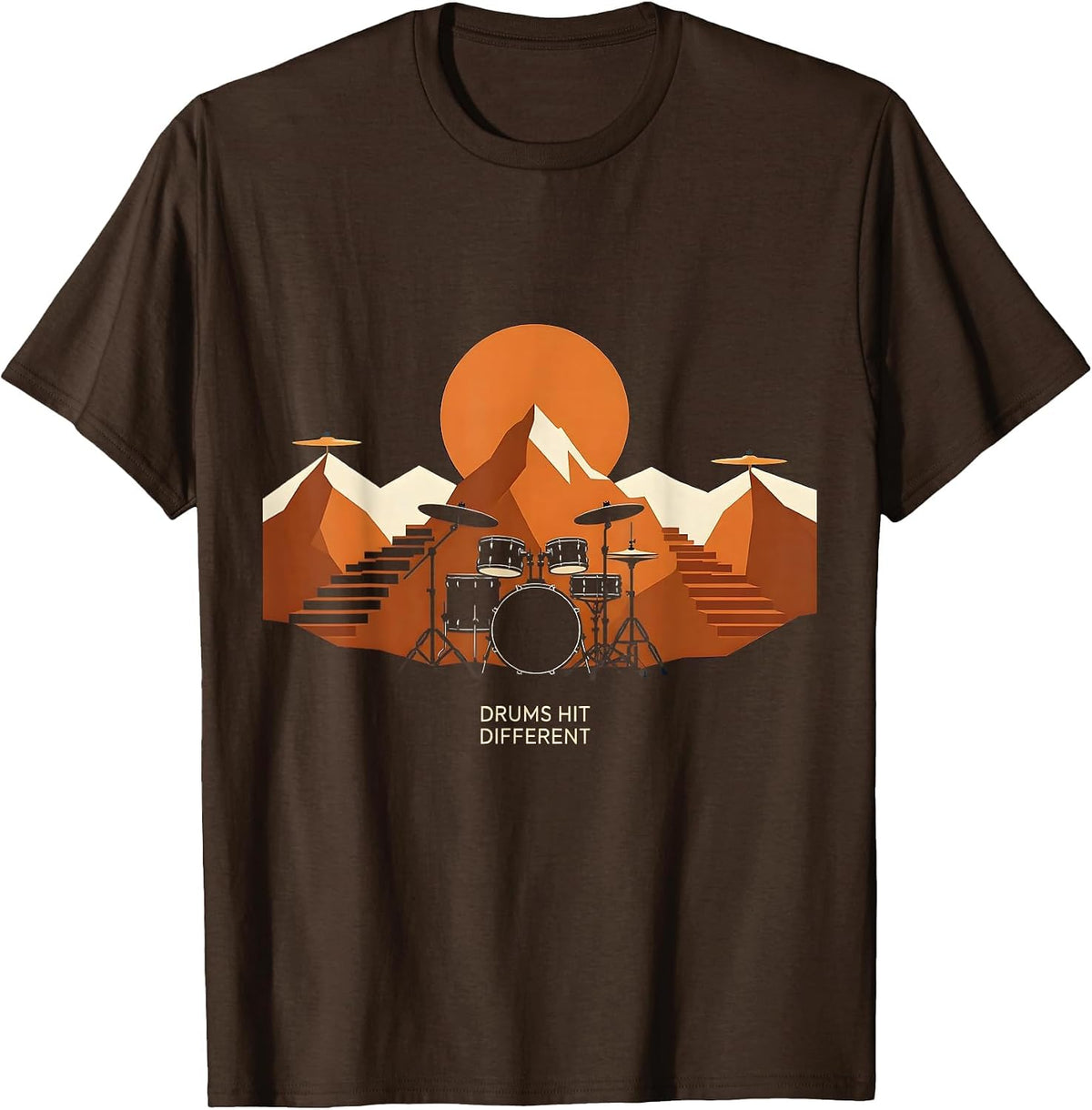 Drums Hit Different Band Music Graphic Design T-Shirt - Brown