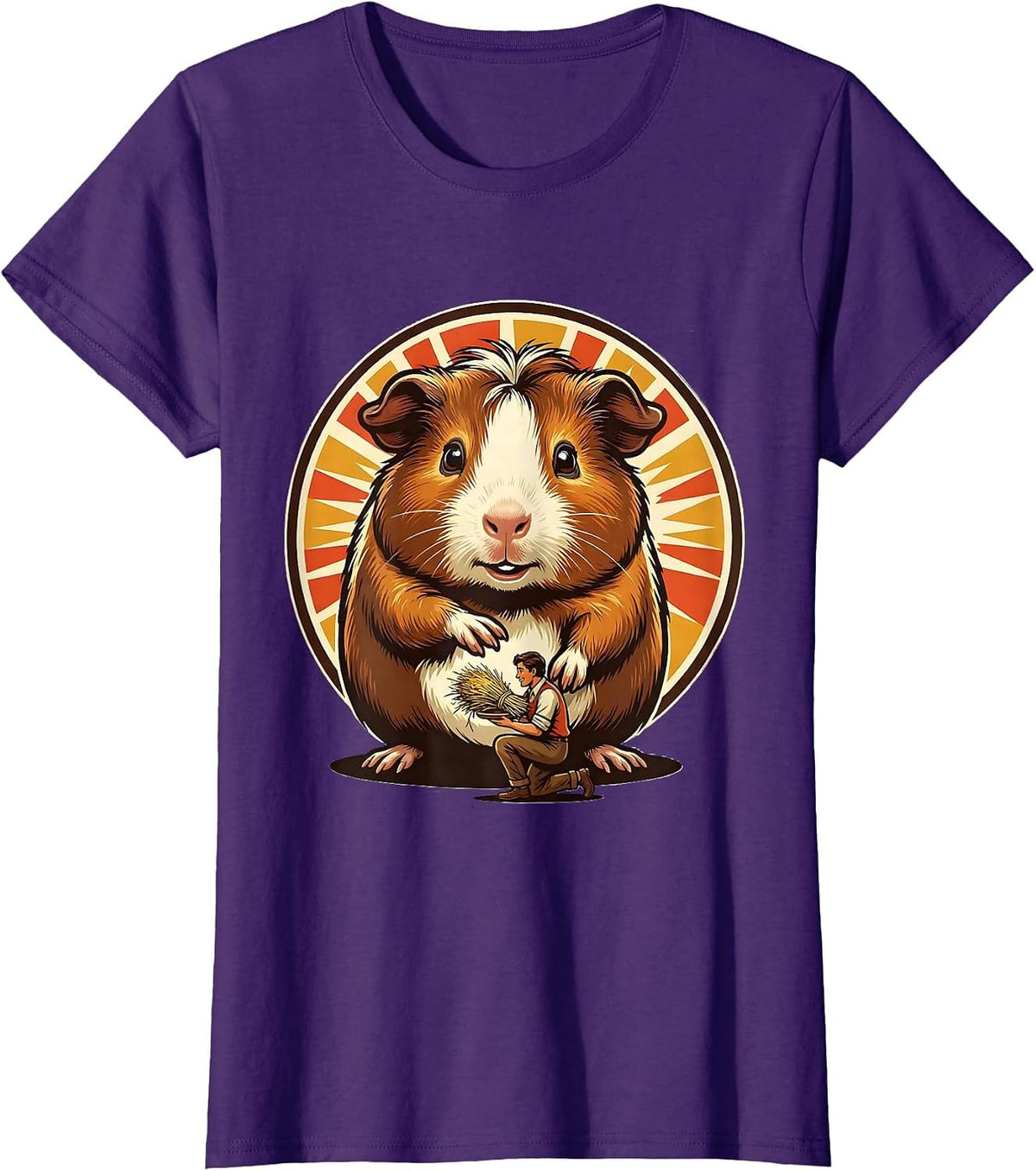 Women's Guinea Pig Mascot Retro Pet Lover Humor T-Shirt - Purple