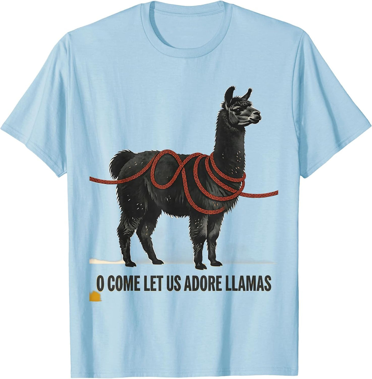 Men's O Come Let Us Adore Llamas Funny Christmas Llama Lover Humor T-Shirt - Baby Blue