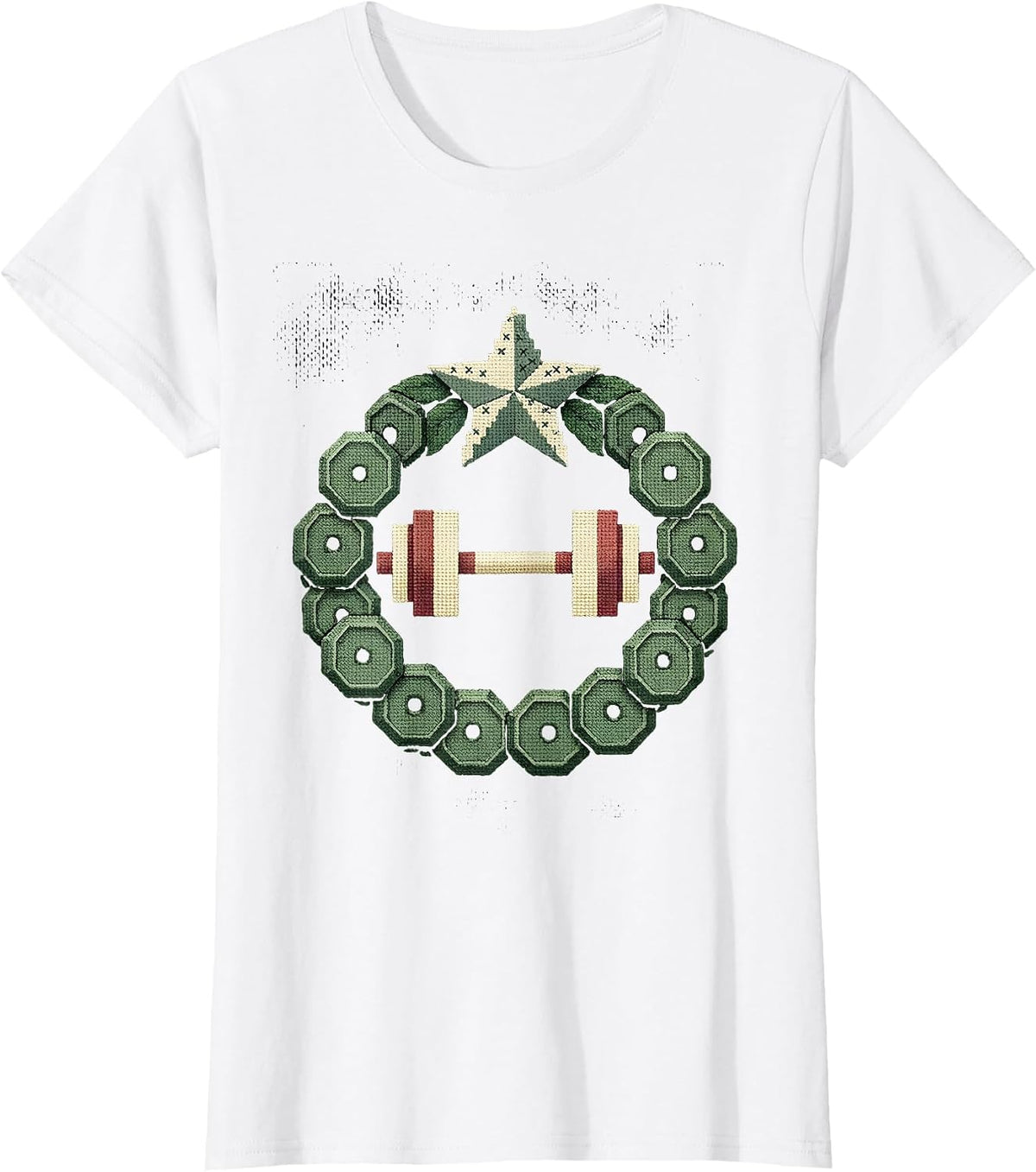 Circular Badge Weightlifting Wreath Christmas Gym Humor T-Shirt - White