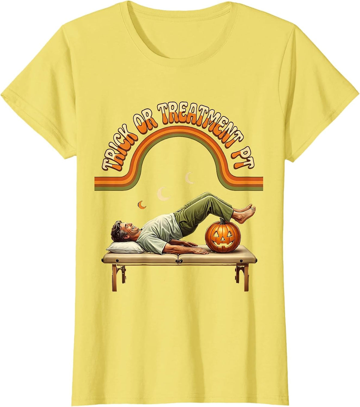 Trick Or Treatment PT Retro Physical Therapy Halloween Ghost T-Shirt - Lemon Yellow