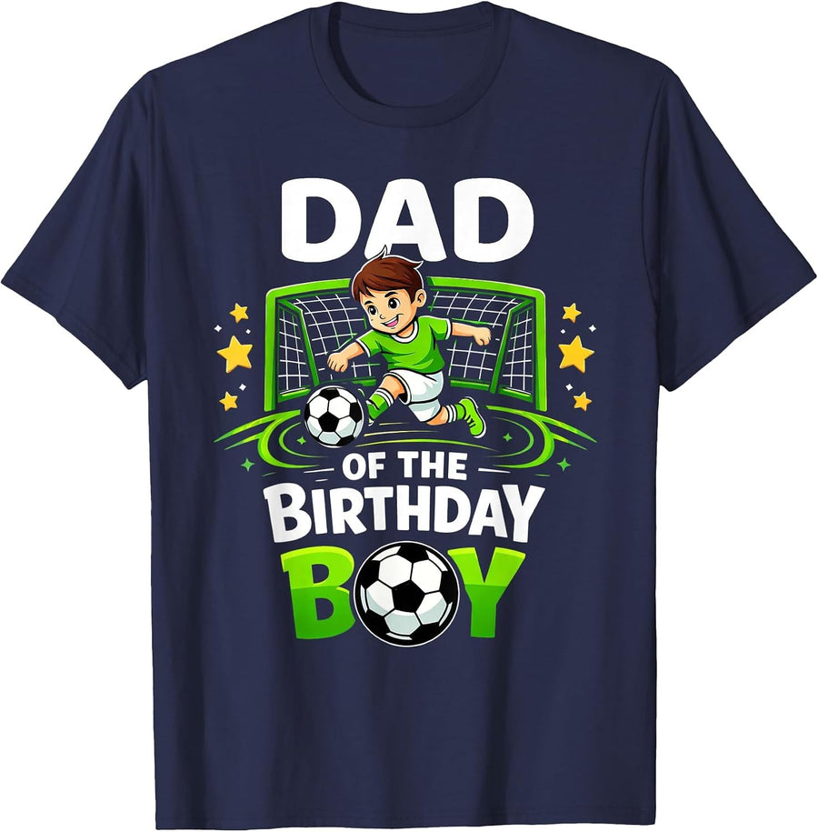 Dad of The Birthday Boy Soccer Ball Funny Soccer Dad T-Shirt - Navy Blue