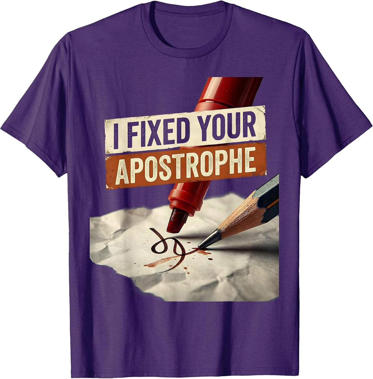 Men's I Fixed Your Apostrophe Funny Grammar Teacher Vintage Humor T-Shirt - Purple