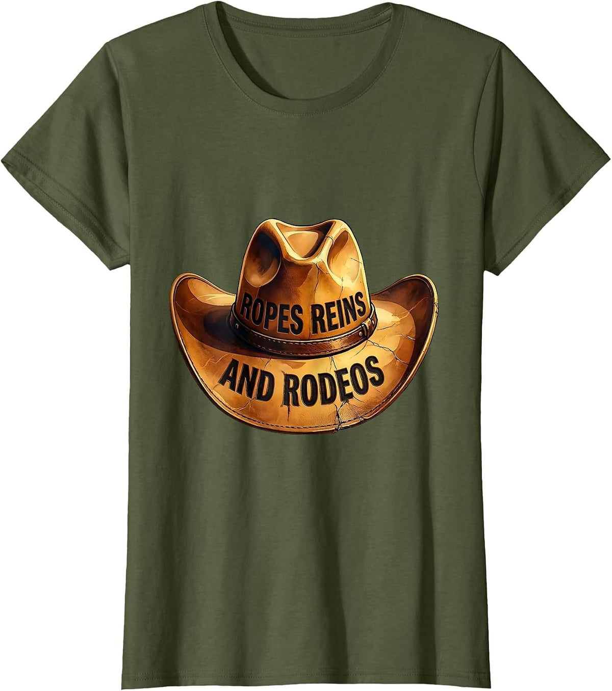 Women's Ropes Reins and Rodeos Cowgirl Design T-Shirt - Olive Green