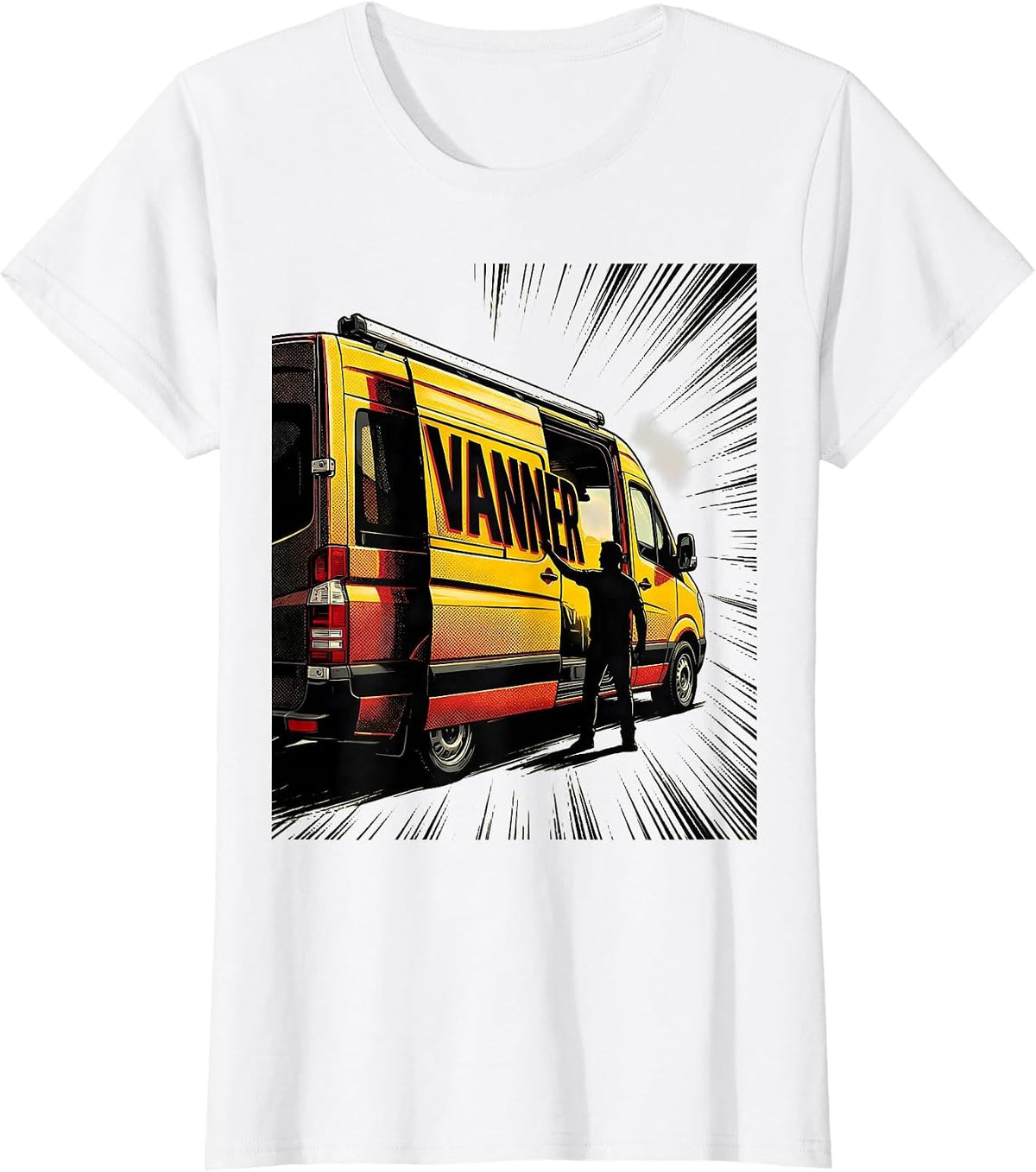 Women's Vanner Comic Book Van Life Road Trip Camper Van Enthusiast T-Shirt - White