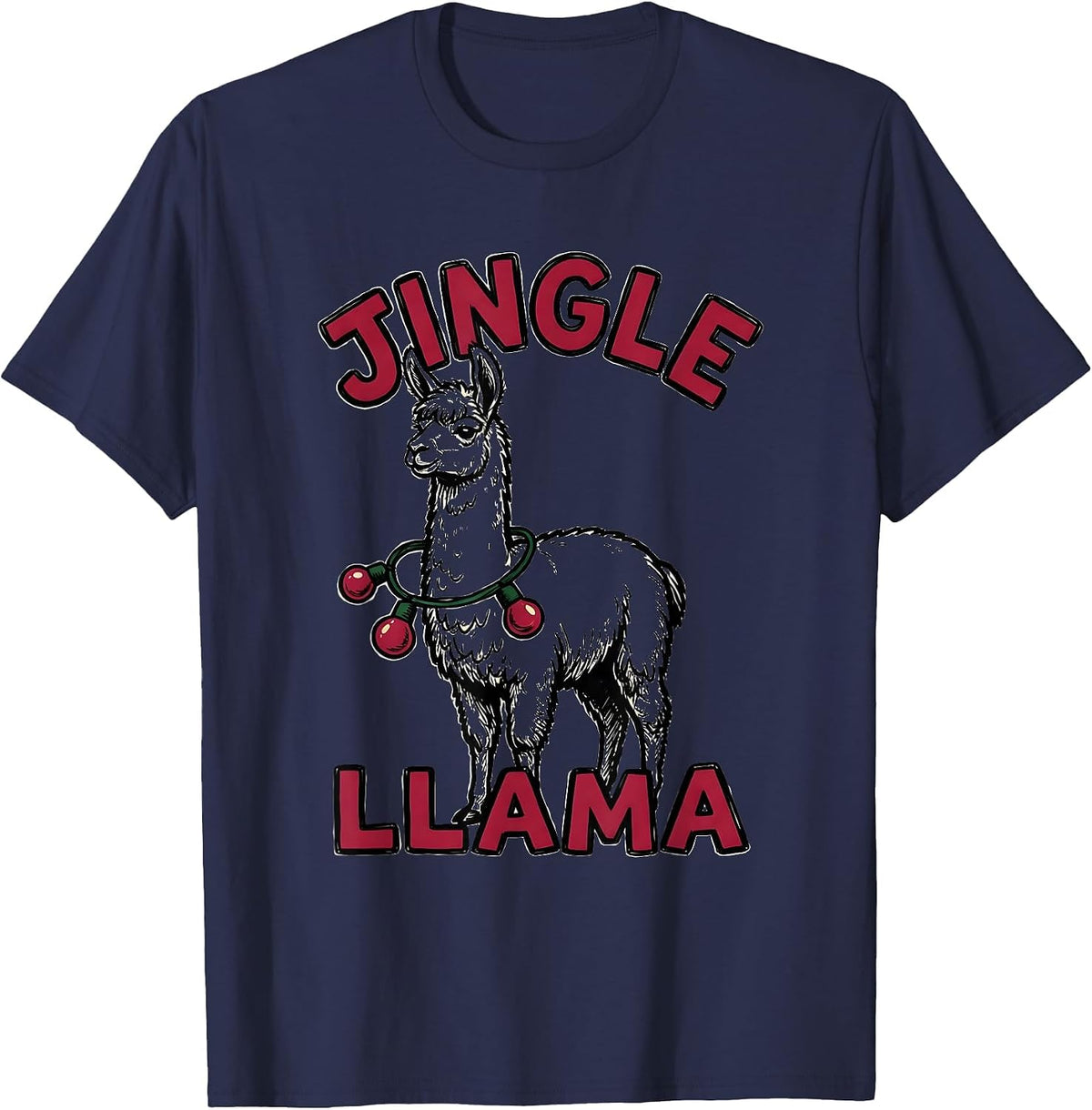 Jingle Llama Funny Christmas Llama Lover Novelty Gift T-Shirt - Navy Blue