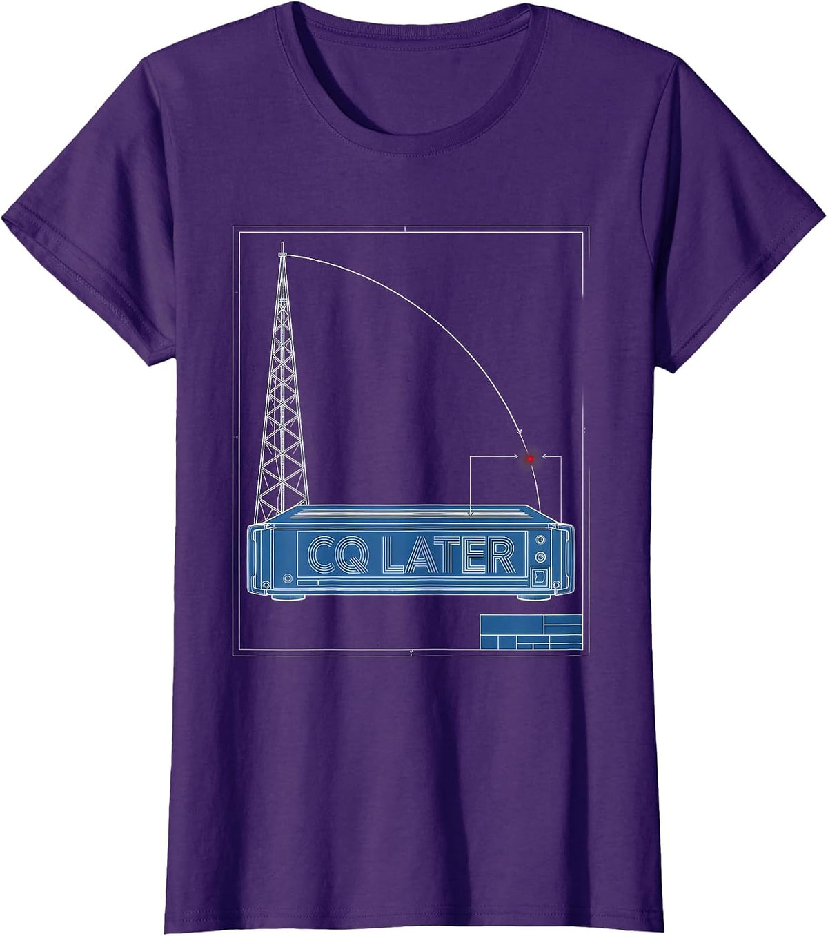 Women's CQ Later Technical Blueprint Ham Radio Operator Humor Gift T-Shirt - Purple