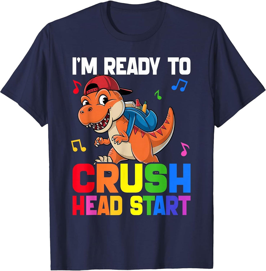 Kids Ready Crush HeadStart First Day School Dinosaur Toddler T-Shirt - Navy Blue