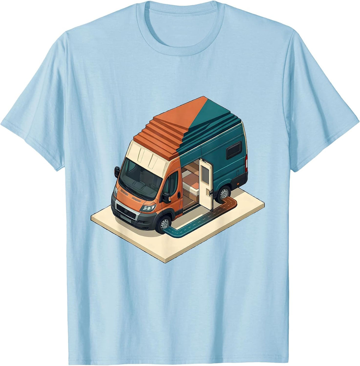 Men's Compact Camper Van Retro Van Life Nomad Pride T-Shirt - Baby Blue