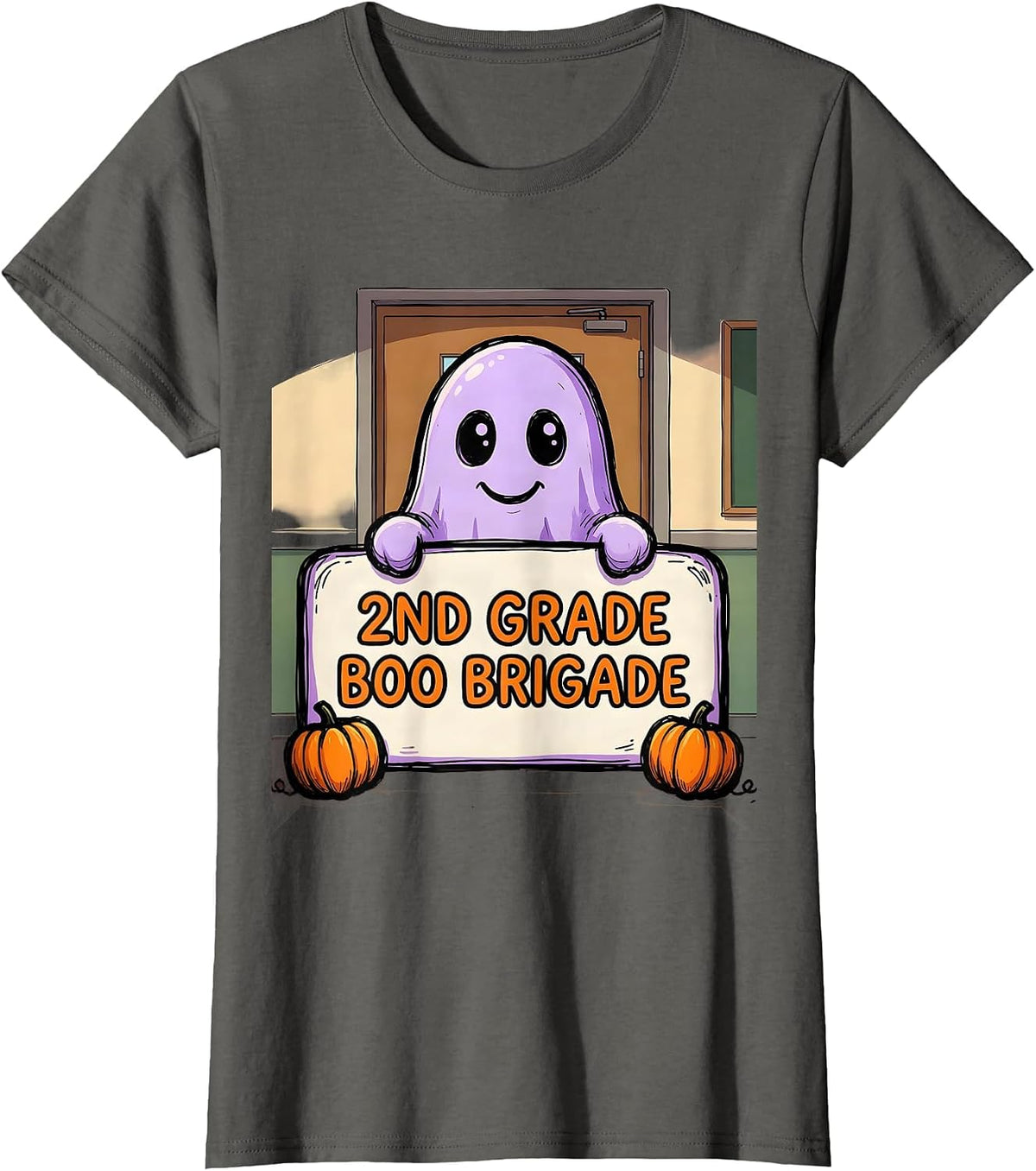 Women's 2nd Grade Boo Brigade Spooky Second Grade Halloween Teacher T-Shirt - Asphalt Grey